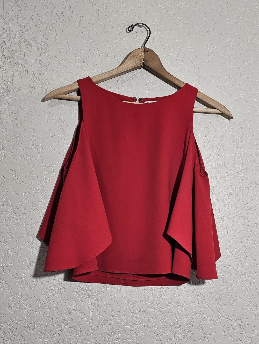 Alice + Olivia Red Cold Shoulder Flared Sleeve Blouse